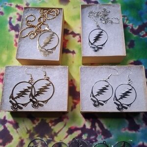 Grateful Dead Gold and Silver Skull Earrings